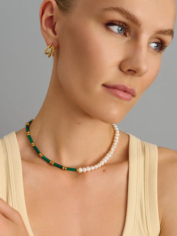 Nialaya Women's Necklace Pearl Choker with Green Agate Pearl Choker with Green Agate 15 Inches / 38.1 cm WNECK_305